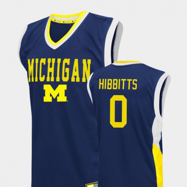 Michigan #0 For Men's Brent Hibbitts Jersey Blue Player College Basketball Fadeaway